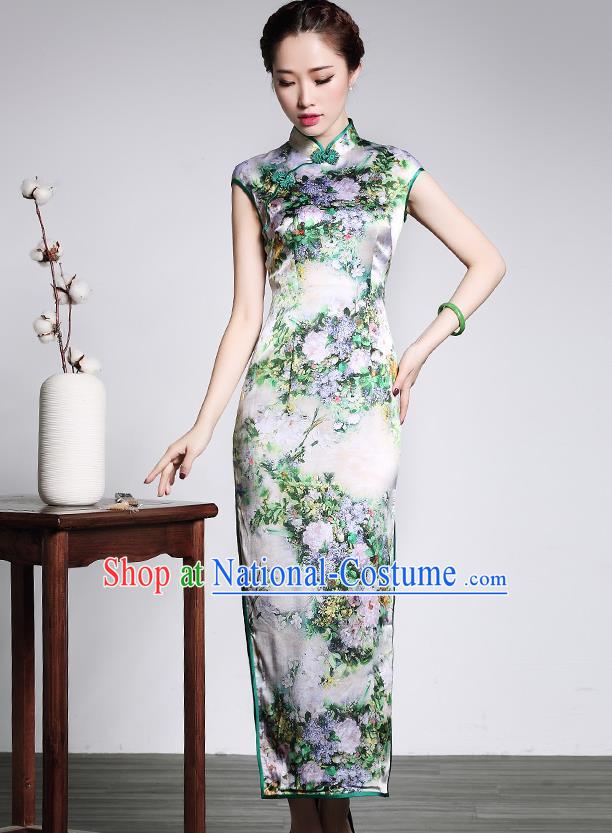 Traditional Ancient Chinese Young Women Cheongsam Dress Republic of China Tangsuit Stand Collar Blouse Dress Tang Suit Clothing for Women