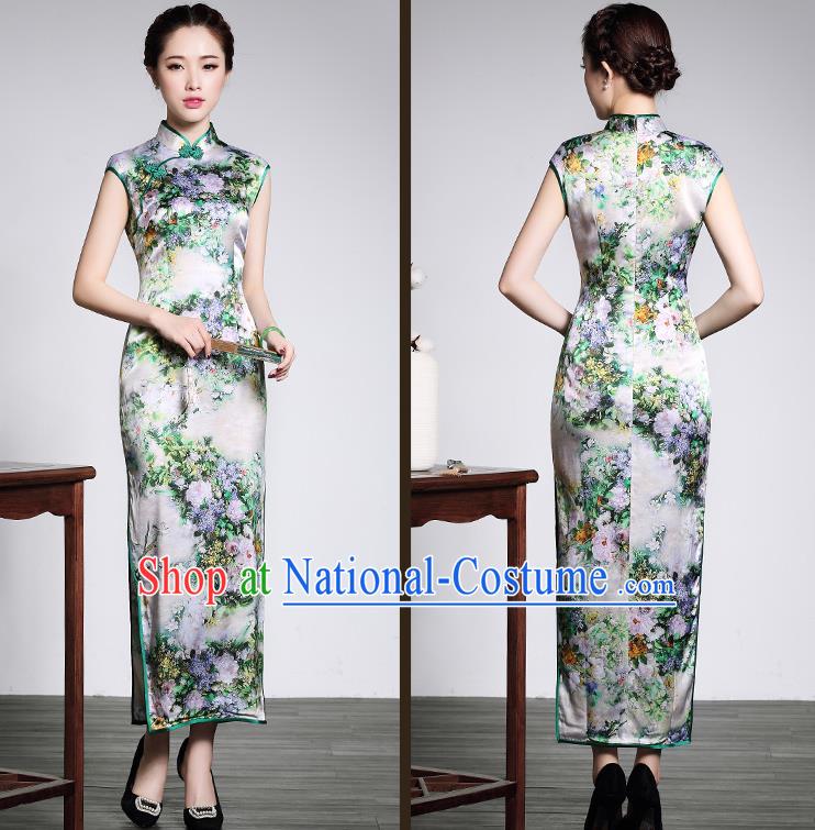 Traditional Ancient Chinese Young Women Cheongsam Dress Republic of China Tangsuit Stand Collar Blouse Dress Tang Suit Clothing for Women