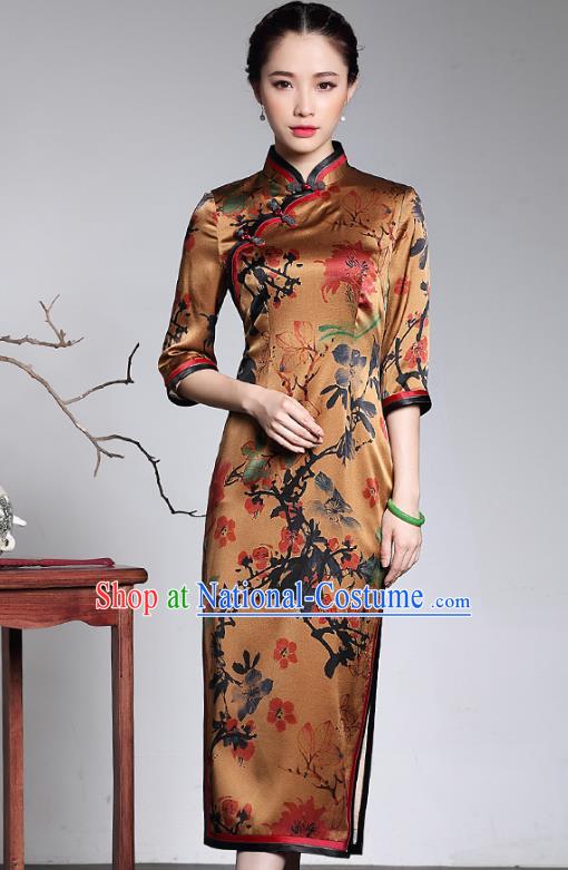 Traditional Ancient Chinese Young Lady Retro Printing Watered Gauze Cheongsam, Asian Republic of China Qipao Tang Suit  Dress for Women