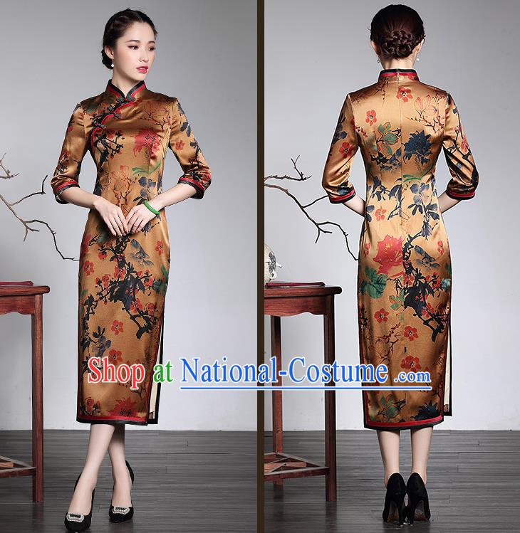 Traditional Ancient Chinese Young Women Cheongsam Dress Republic of China Tangsuit Stand Collar Blouse Dress Tang Suit Clothing for Women