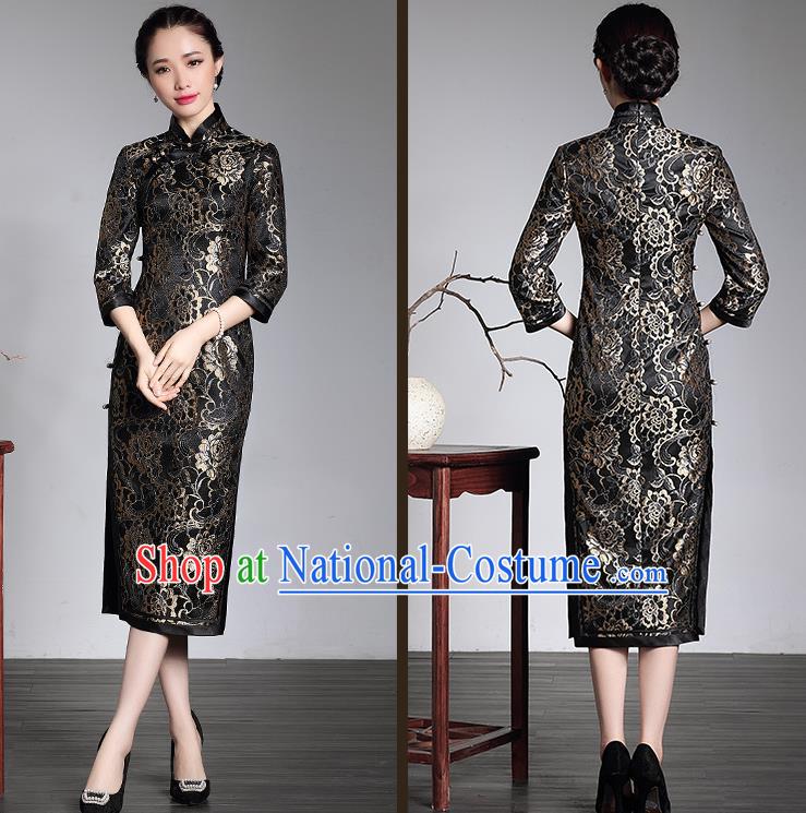 Traditional Ancient Chinese Young Women Cheongsam Dress Republic of China Tangsuit Stand Collar Blouse Dress Tang Suit Clothing for Women