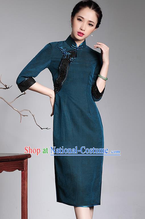 Traditional Ancient Chinese Young Lady Retro Green Watered Gauze Cheongsam, Asian Republic of China Qipao Tang Suit  Dress for Women