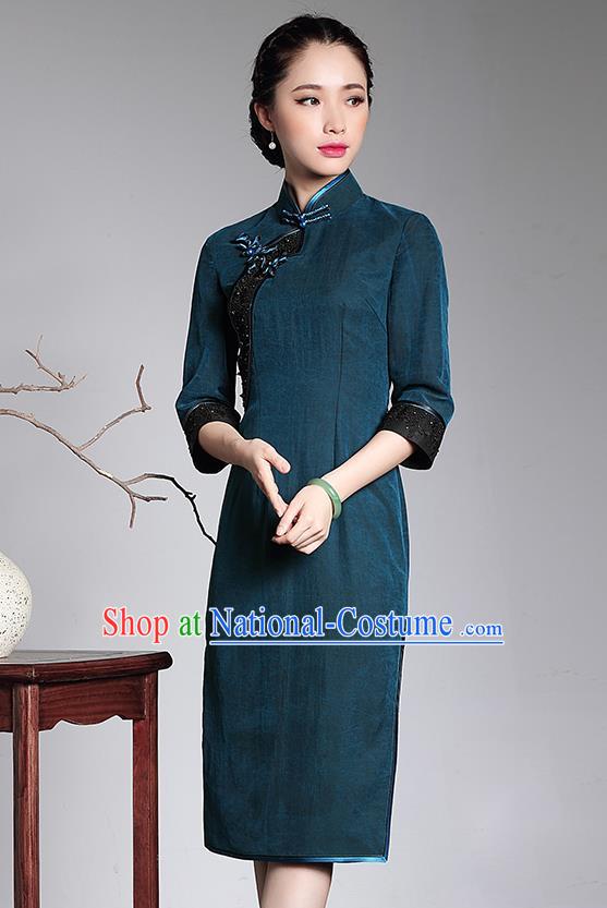 Traditional Ancient Chinese Young Women Cheongsam Dress Republic of China Tangsuit Stand Collar Blouse Dress Tang Suit Clothing for Women