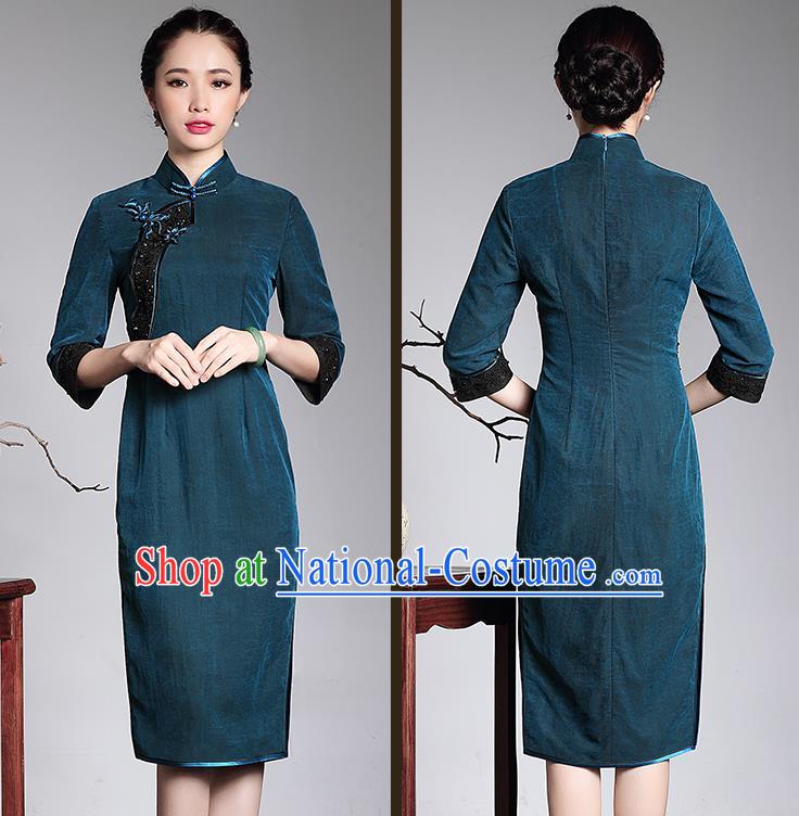 Traditional Ancient Chinese Young Women Cheongsam Dress Republic of China Tangsuit Stand Collar Blouse Dress Tang Suit Clothing for Women