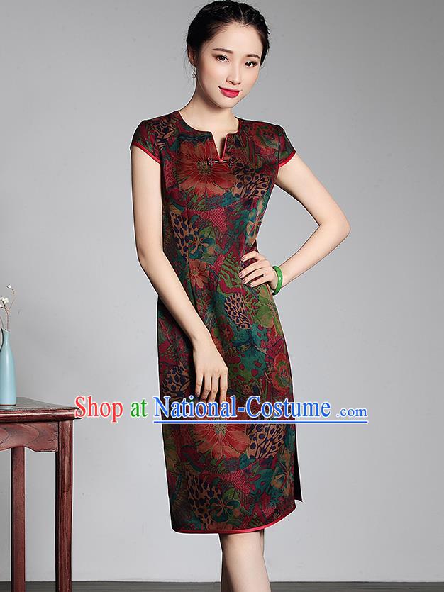 Traditional Ancient Chinese Young Women Cheongsam Dress Republic of China Tangsuit Stand Collar Blouse Dress Tang Suit Clothing for Women