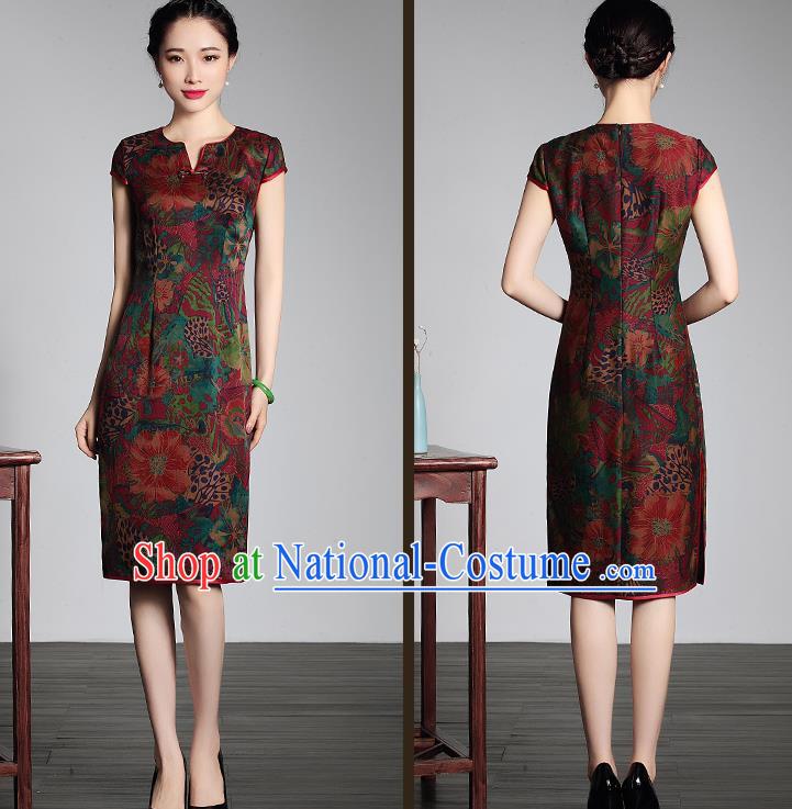 Traditional Ancient Chinese Young Women Cheongsam Dress Republic of China Tangsuit Stand Collar Blouse Dress Tang Suit Clothing for Women