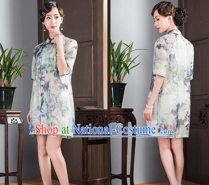 Traditional Ancient Chinese Young Women Cheongsam Dress Republic of China Tangsuit Stand Collar Blouse Dress Tang Suit Clothing for Women