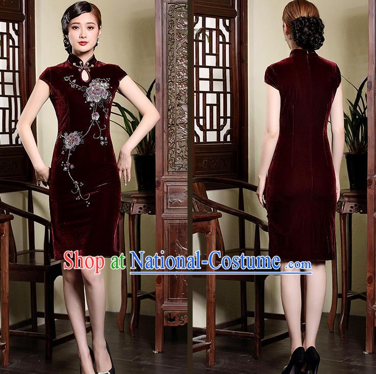 Traditional Ancient Chinese Young Women Cheongsam Dress Republic of China Tangsuit Stand Collar Blouse Dress Tang Suit Clothing for Women