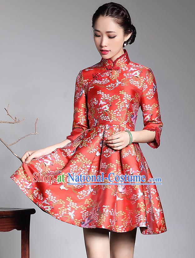 Traditional Ancient Chinese Young Women Cheongsam Dress Republic of China Tangsuit Stand Collar Blouse Dress Tang Suit Clothing for Women