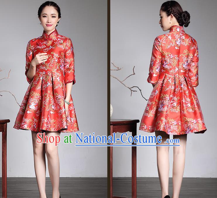 Traditional Ancient Chinese Young Women Cheongsam Dress Republic of China Tangsuit Stand Collar Blouse Dress Tang Suit Clothing for Women