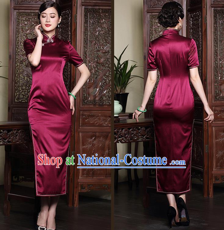 Traditional Ancient Chinese Young Women Cheongsam Dress Republic of China Tangsuit Stand Collar Blouse Dress Tang Suit Clothing for Women