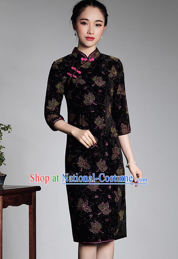 Traditional Ancient Chinese Young Women Cheongsam Dress Republic of China Tangsuit Stand Collar Blouse Dress Tang Suit Clothing for Women