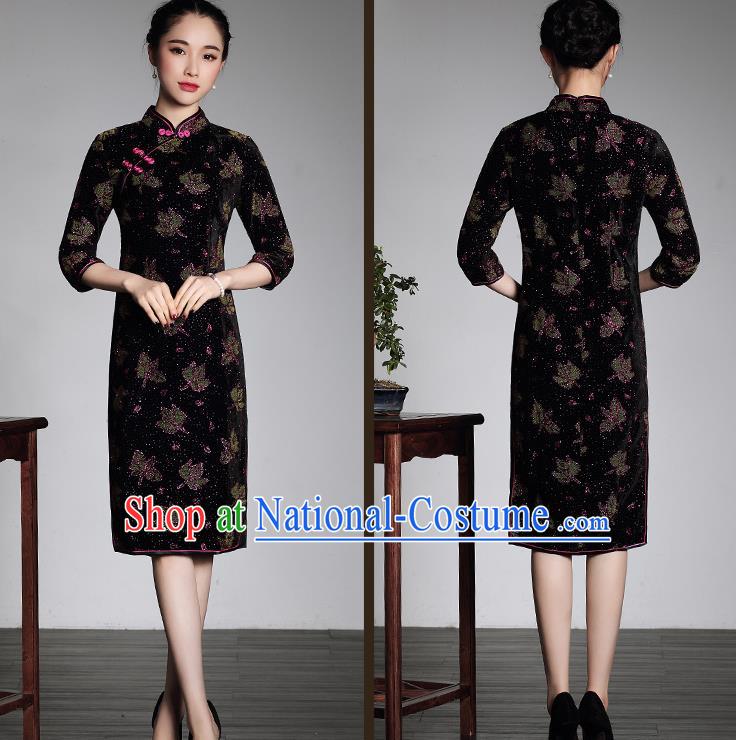 Traditional Ancient Chinese Young Women Cheongsam Dress Republic of China Tangsuit Stand Collar Blouse Dress Tang Suit Clothing for Women