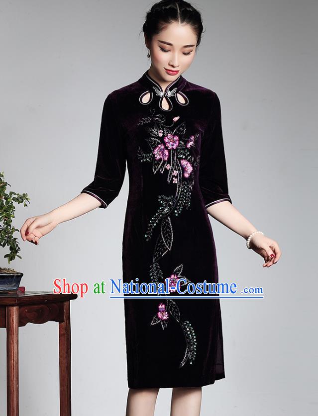 Traditional Ancient Chinese Young Women Cheongsam Dress Republic of China Tangsuit Stand Collar Blouse Dress Tang Suit Clothing for Women