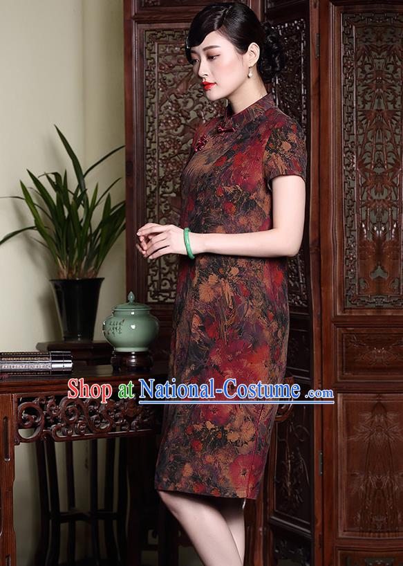 Traditional Ancient Chinese Young Women Cheongsam Dress Republic of China Tangsuit Stand Collar Blouse Dress Tang Suit Clothing for Women