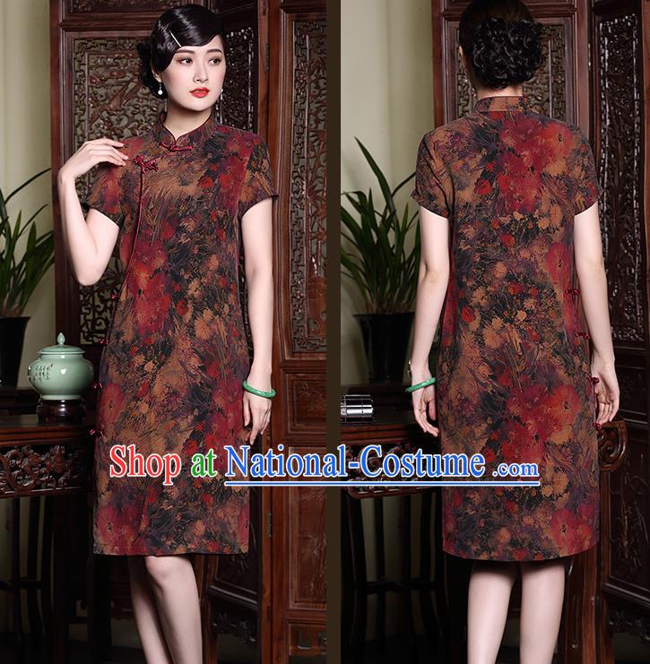 Traditional Ancient Chinese Young Women Cheongsam Dress Republic of China Tangsuit Stand Collar Blouse Dress Tang Suit Clothing for Women