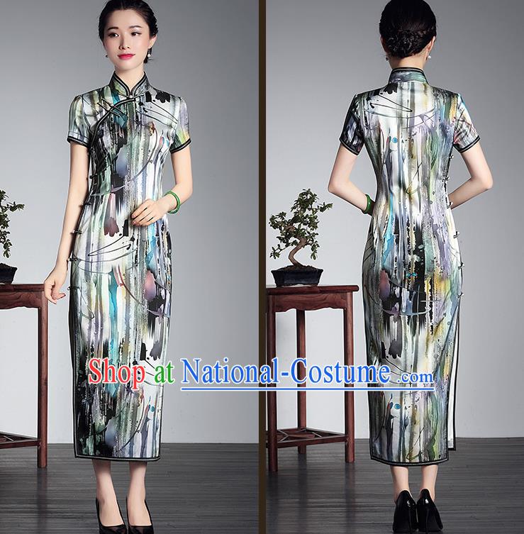 Traditional Ancient Chinese Young Women Cheongsam Dress Republic of China Tangsuit Stand Collar Blouse Dress Tang Suit Clothing for Women