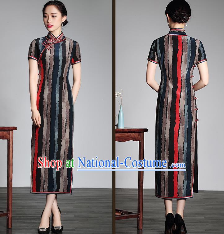 Traditional Ancient Chinese Young Women Cheongsam Dress Republic of China Tangsuit Stand Collar Blouse Dress Tang Suit Clothing for Women