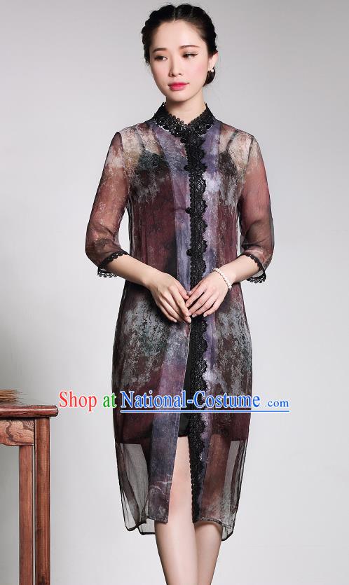 Traditional Ancient Chinese Young Women Cheongsam Dress Republic of China Tangsuit Stand Collar Blouse Dress Tang Suit Clothing for Women