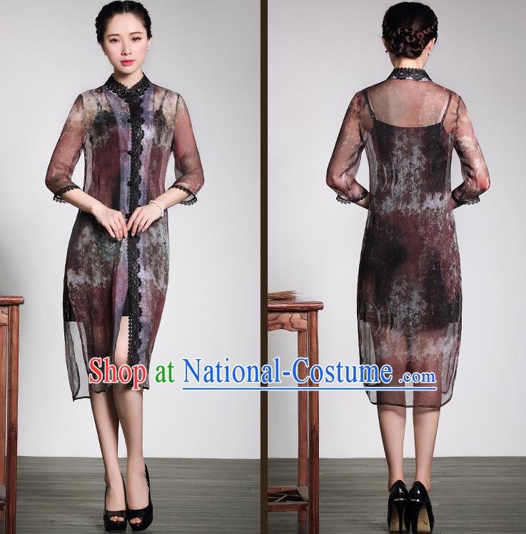 Traditional Ancient Chinese Young Women Cheongsam Dress Republic of China Tangsuit Stand Collar Blouse Dress Tang Suit Clothing for Women