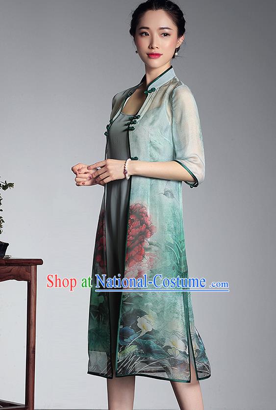 Traditional Ancient Chinese Young Women Cheongsam Dress Republic of China Tangsuit Stand Collar Blouse Dress Tang Suit Clothing for Women