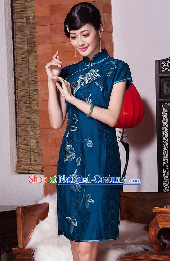 Traditional Ancient Chinese Young Women Cheongsam Dress Republic of China Tangsuit Stand Collar Blouse Dress Tang Suit Clothing for Women