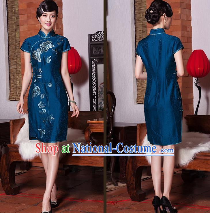 Traditional Ancient Chinese Young Women Cheongsam Dress Republic of China Tangsuit Stand Collar Blouse Dress Tang Suit Clothing for Women