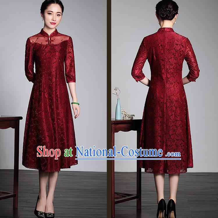 Traditional Ancient Chinese Young Women Cheongsam Dress Republic of China Tangsuit Stand Collar Blouse Dress Tang Suit Clothing for Women