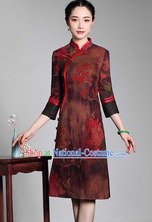 Top Grade Asian Republic of China Plated Buttons Watered Gauze Cheongsam, Traditional Chinese Tang Suit Qipao Dress for Women