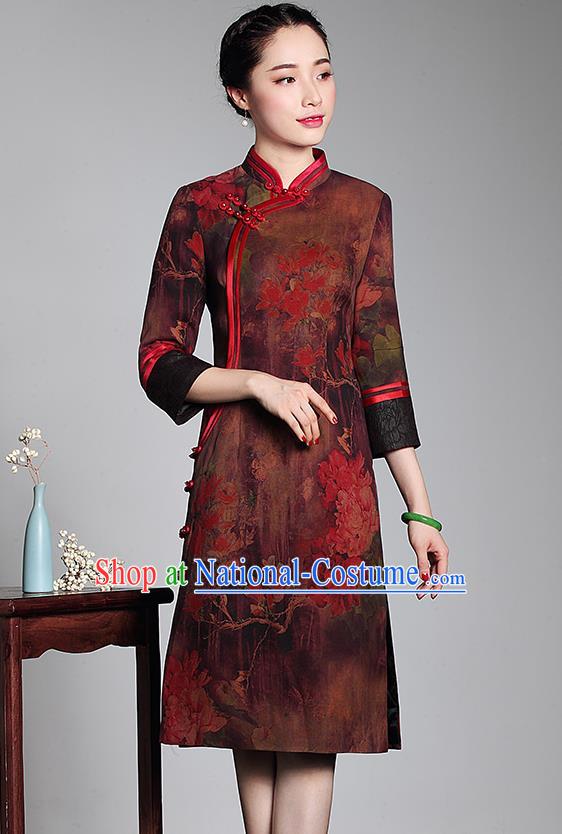 Traditional Ancient Chinese Young Women Cheongsam Dress Republic of China Tangsuit Stand Collar Blouse Dress Tang Suit Clothing for Women