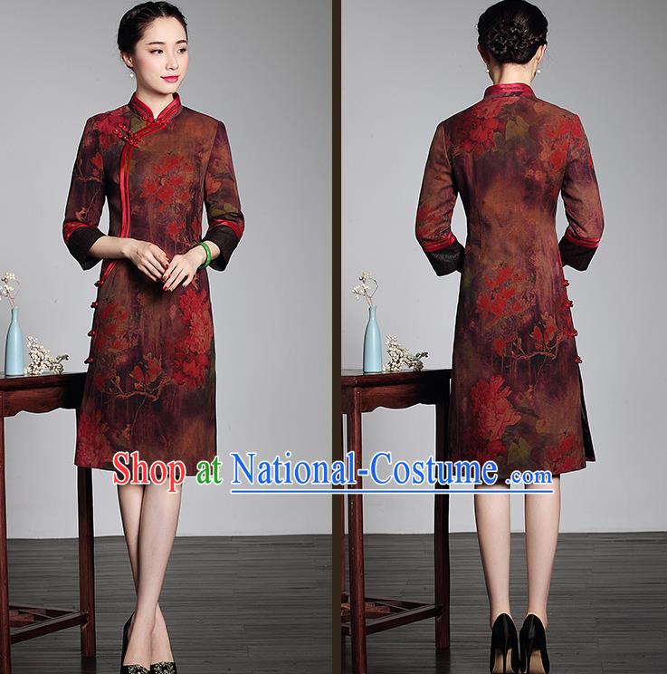 Traditional Ancient Chinese Young Women Cheongsam Dress Republic of China Tangsuit Stand Collar Blouse Dress Tang Suit Clothing for Women