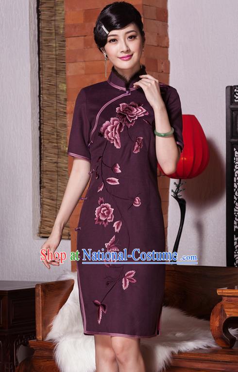 Asian Republic of China Top Grade Plated Buttons Embroidered Cheongsam, Traditional Chinese Tang Suit Qipao Dress for Women