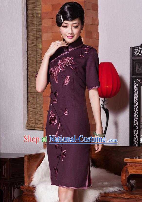 Traditional Ancient Chinese Young Women Cheongsam Dress Republic of China Tangsuit Stand Collar Blouse Dress Tang Suit Clothing for Women