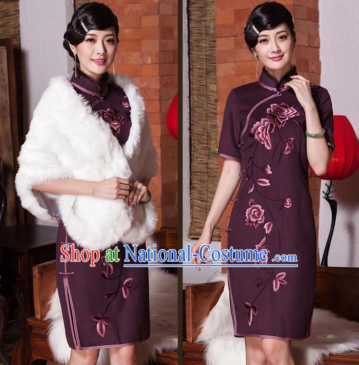 Traditional Ancient Chinese Young Women Cheongsam Dress Republic of China Tangsuit Stand Collar Blouse Dress Tang Suit Clothing for Women