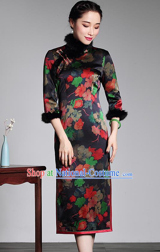 Traditional Ancient Chinese Young Women Cheongsam Dress Republic of China Tangsuit Stand Collar Blouse Dress Tang Suit Clothing for Women