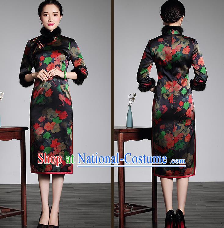 Traditional Ancient Chinese Young Women Cheongsam Dress Republic of China Tangsuit Stand Collar Blouse Dress Tang Suit Clothing for Women