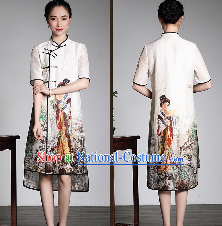 Traditional Ancient Chinese Young Women Cheongsam Dress Republic of China Tangsuit Stand Collar Blouse Dress Tang Suit Clothing for Women