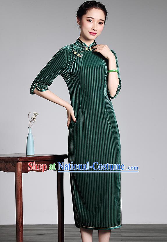 Traditional Ancient Chinese Young Women Cheongsam Dress Republic of China Tangsuit Stand Collar Blouse Dress Tang Suit Clothing for Women