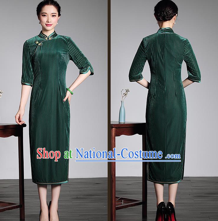 Traditional Ancient Chinese Young Women Cheongsam Dress Republic of China Tangsuit Stand Collar Blouse Dress Tang Suit Clothing for Women