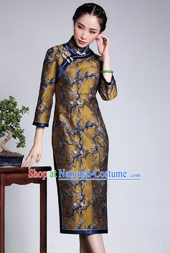 Traditional Ancient Chinese Young Women Cheongsam Dress Republic of China Tangsuit Stand Collar Blouse Dress Tang Suit Clothing for Women