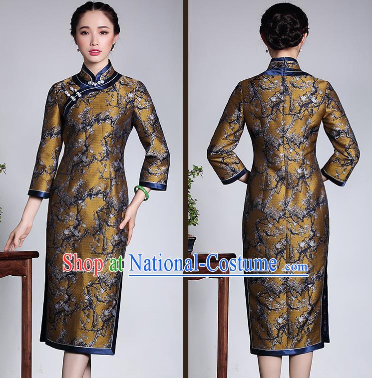 Traditional Ancient Chinese Young Women Cheongsam Dress Republic of China Tangsuit Stand Collar Blouse Dress Tang Suit Clothing for Women