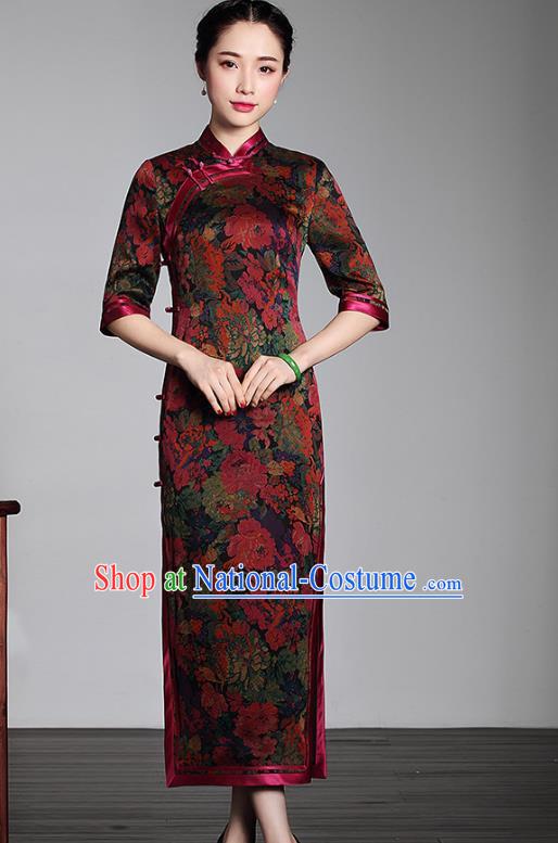 Asian Republic of China Young Lady Retro Plated Buttons Watered Gauze Cheongsam, Traditional Chinese Wedding Qipao Tang Suit Dress for Women