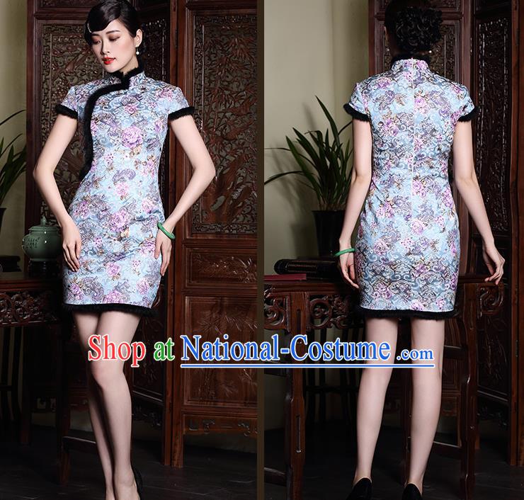 Traditional Ancient Chinese Young Women Cheongsam Dress Republic of China Tangsuit Stand Collar Blouse Dress Tang Suit Clothing for Women