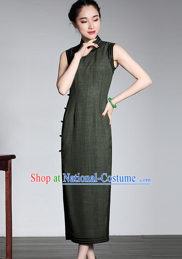 Traditional Ancient Chinese Young Women Cheongsam Dress Republic of China Tangsuit Stand Collar Blouse Dress Tang Suit Clothing for Women