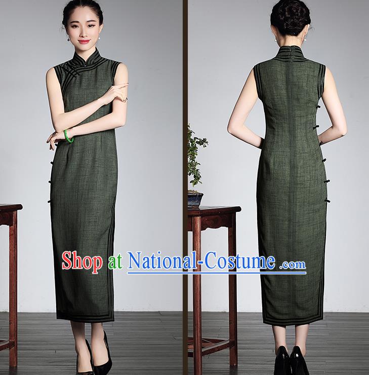 Traditional Ancient Chinese Young Women Cheongsam Dress Republic of China Tangsuit Stand Collar Blouse Dress Tang Suit Clothing for Women