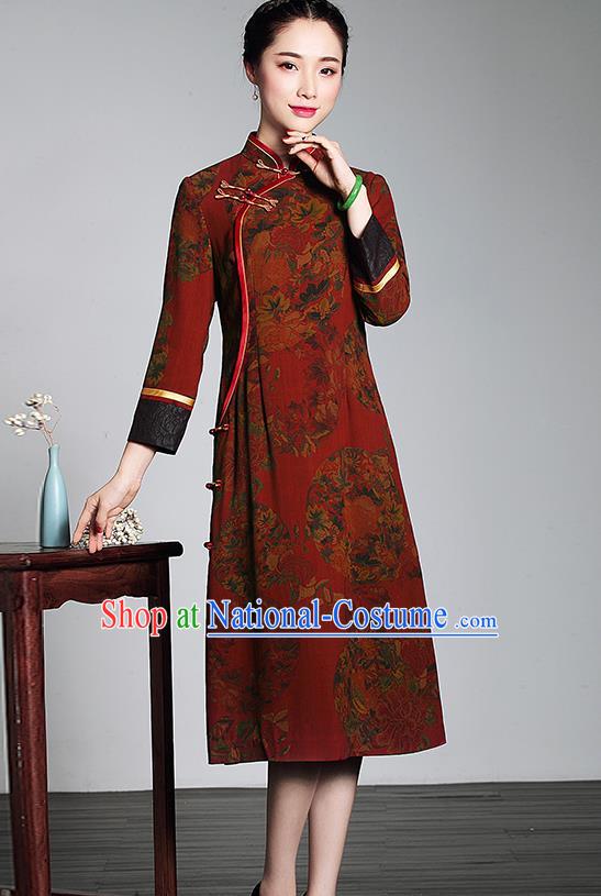 Traditional Ancient Chinese Young Women Cheongsam Dress Republic of China Tangsuit Stand Collar Blouse Dress Tang Suit Clothing for Women