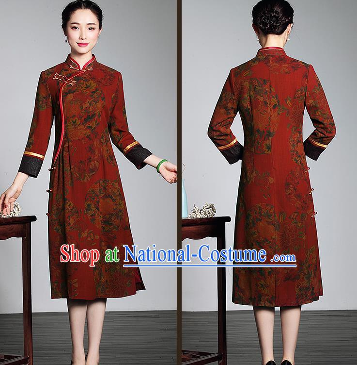 Traditional Ancient Chinese Young Women Cheongsam Dress Republic of China Tangsuit Stand Collar Blouse Dress Tang Suit Clothing for Women