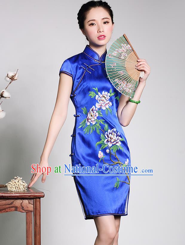 Traditional Ancient Chinese Young Women Cheongsam Dress Republic of China Tangsuit Stand Collar Blouse Dress Tang Suit Clothing for Women