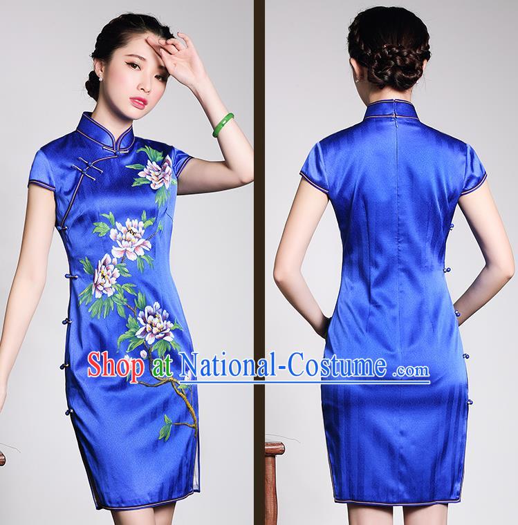 Traditional Ancient Chinese Young Women Cheongsam Dress Republic of China Tangsuit Stand Collar Blouse Dress Tang Suit Clothing for Women