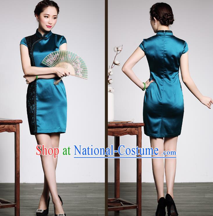 Traditional Ancient Chinese Young Women Cheongsam Dress Republic of China Tangsuit Stand Collar Blouse Dress Tang Suit Clothing for Women